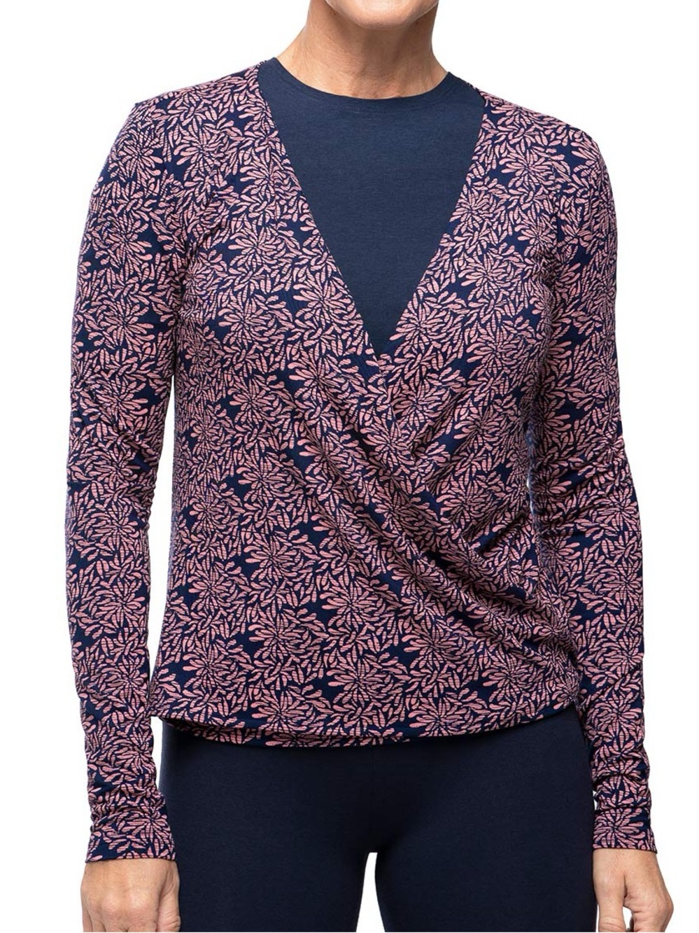 Coolibar UPF 50+ Navy Pink Floral Leaf Everyday Travel Wrap Cardigan M
